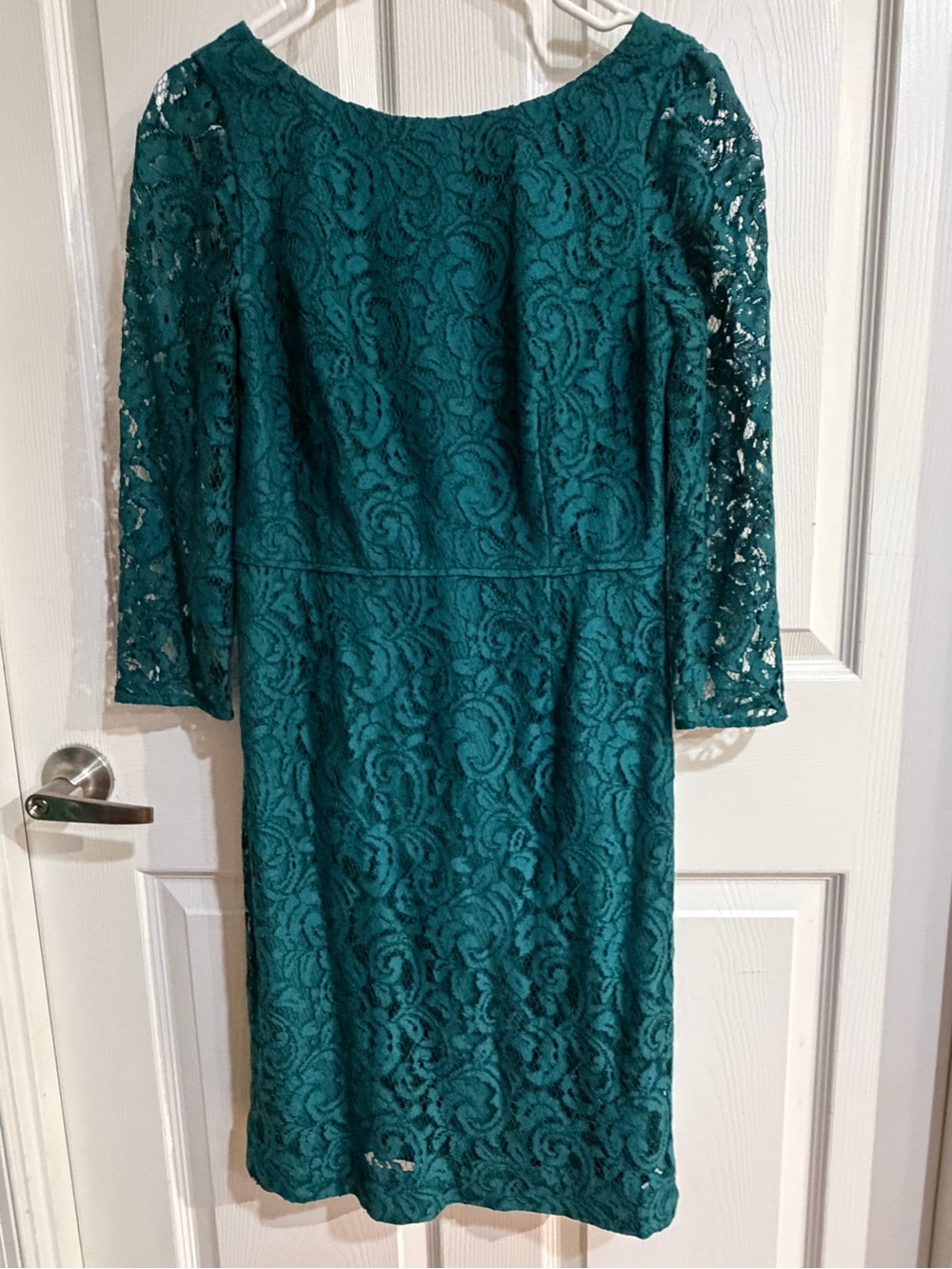 J. Crew Teal Lace Dress with Three-Quarter Sleeves